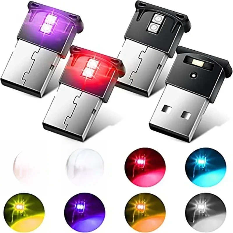 Mini lumière de voiture LED USB, lumière intérieure automatique, lumière d'éclairage de secours, lumière RVB, lampe décorative colorée automatique, accessoire de voiture