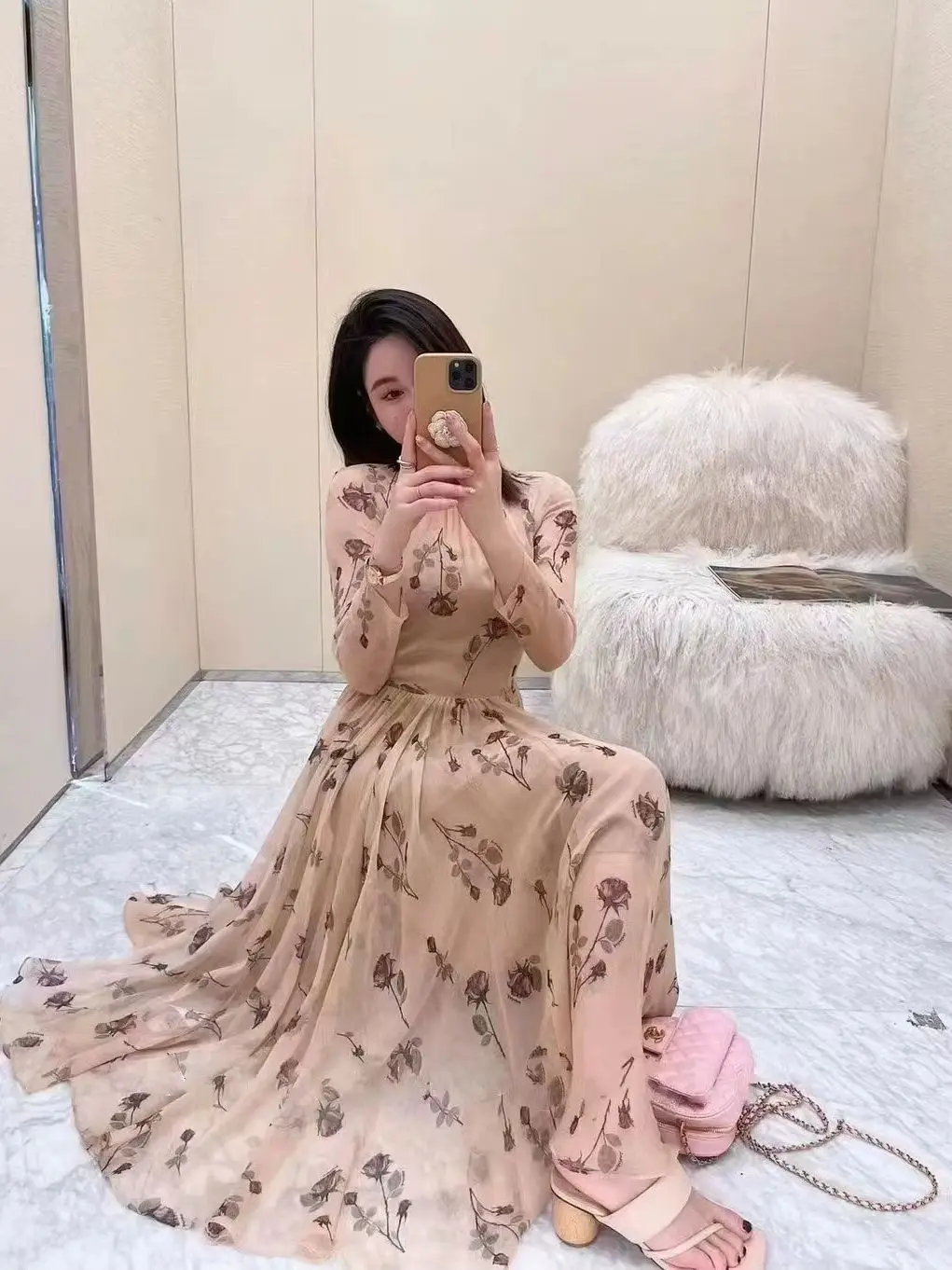 

Летнее богемное женское платье макси из чистого шелка