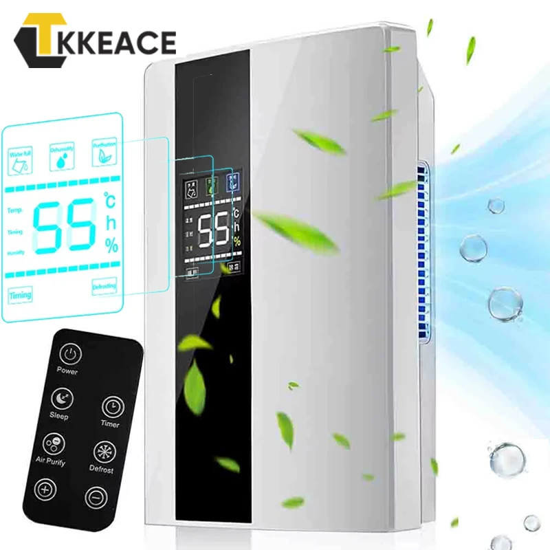 Déshumidificateur et purificateur d'air 2 en 1, absorbeur d'humidité, silencieux, pour chambre à coucher, sous-sol, télécommande, synchronisation, tuyau d'eau externe