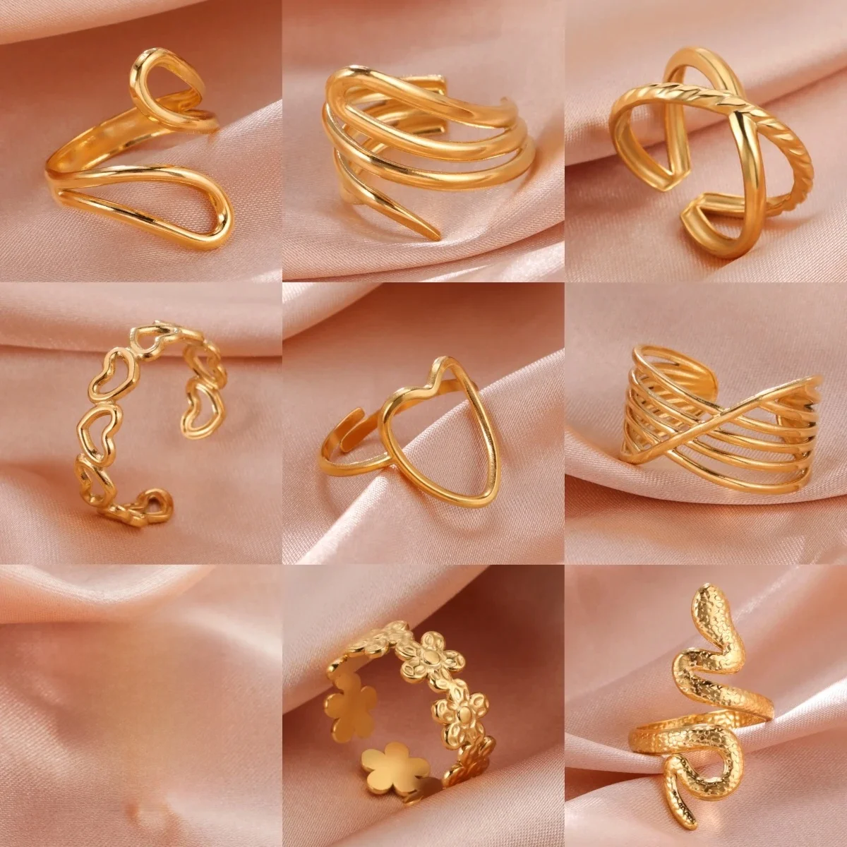 Unift Bagues en acier inoxydable pour femmes, déclaration géométrique, cœur, esthétique, étanche, ouvert, couleur or, bijoux de Couple Y2k, nouvelle collection