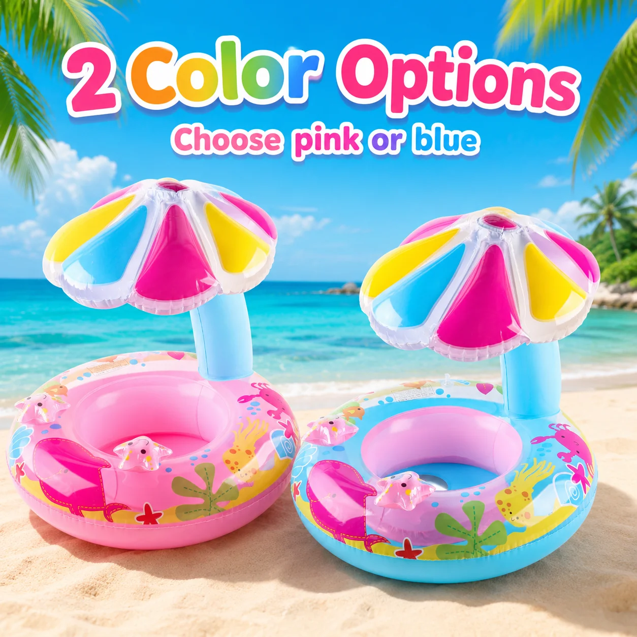 Mushroom Shaped Swimming Ring with Shading Inflatable Pool Tubes Pool Floats for Kids