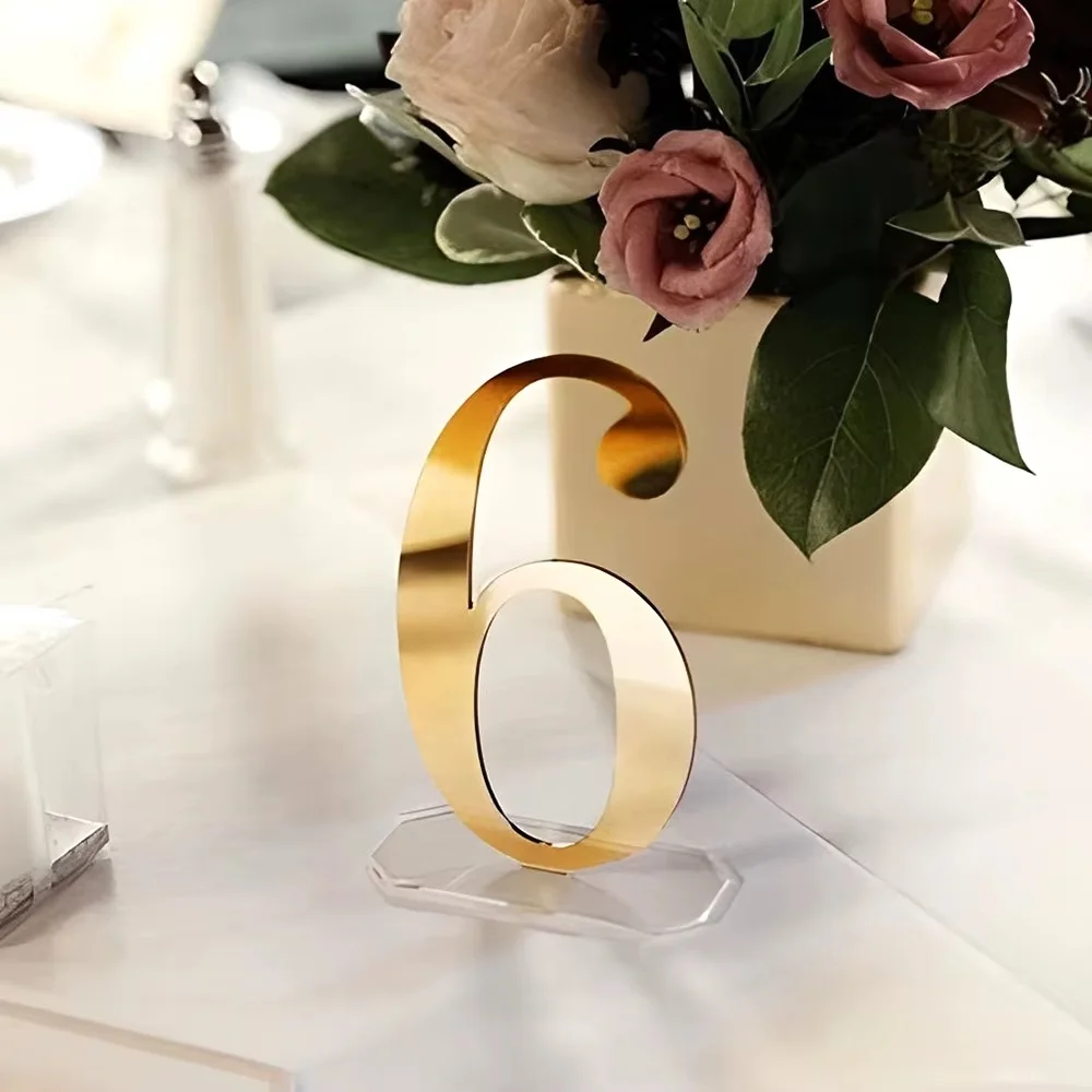10pcs Acrylic Gold Mirror Table Numbers With Holder Wedding Party Diy Decoration Table Signs Place Cards Table Centerpieces