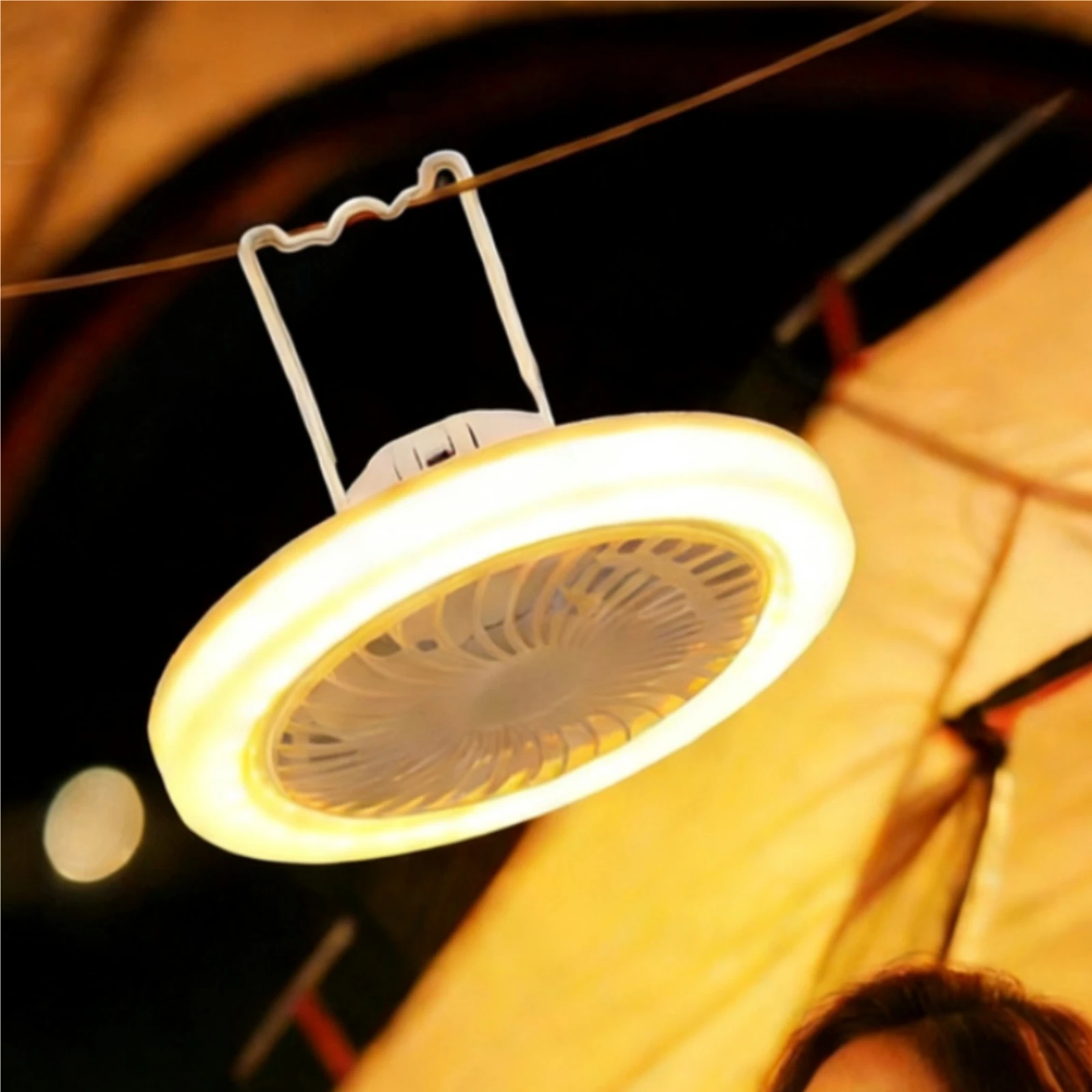 Solar-Powered Outdoor Camping Tri-Color Variable Light Multi-Functional Small Ceiling Fan Portable Lighting Lamp