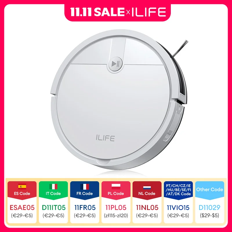 ﻿   Aspirateur robot ILIFE V2, autonomie de 120 minutes, aspirateur robot à chargement automatique, mince, silencieux, idéal pour les poils d'animaux et les sols durs