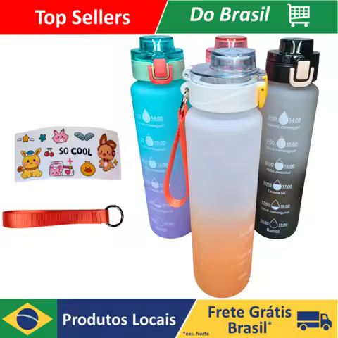 Garrafa Squeeze De Água 1000 Ml Adesivos Academia Escola Treino Dia-Dia