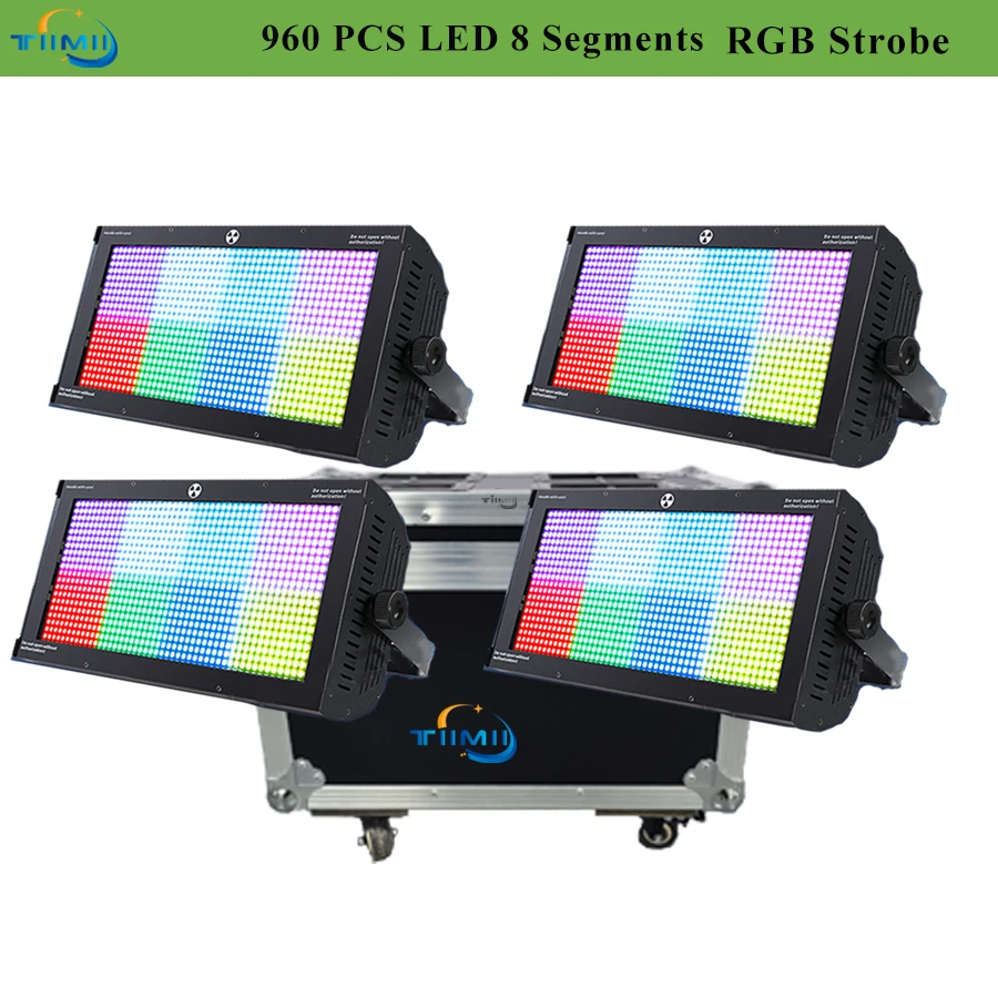 4Pcs/Lot 960 PCS LED 8 Segments RGB Strobe Light Voice Led Disco Full Color Flash Party Wedding Concert Stage Effect Flightcase