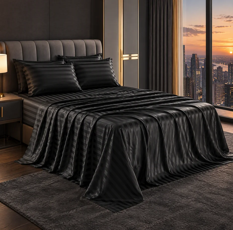 Striped Bed Sheet Set 4 Pieces, Twin Full Queen King Size, Ultra Smooth Luxury Bedding Set, Deep Pocket Fitted Sheet with Flat Sheet & Pillowcases, Wrinkle Resistant for Bedroom Decor