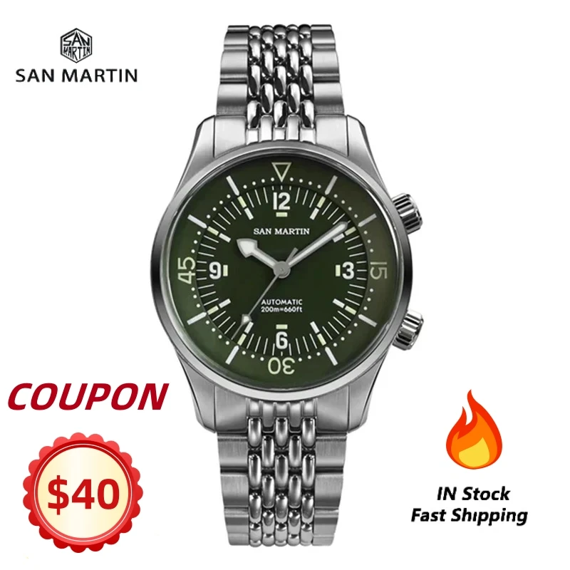 San Martin 39mm Leyenda Diver Watch SN0141W Sapphire Luminous Waterproof 200m Watches NH35 Automatic Mechanical Movement