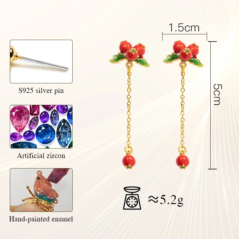 Hawthorn Tassel Earrings for Women Fashion Statement Trendy Enamel Earrings 2024 Fashion Korean Wedding Romantic Jewelry