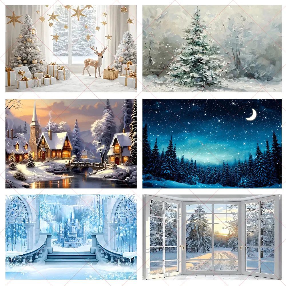 

Winter Forest Snow Scene Background Banner Party Decoration Snow Night Photography Backdrop Supplies Photography Props Kid Gift