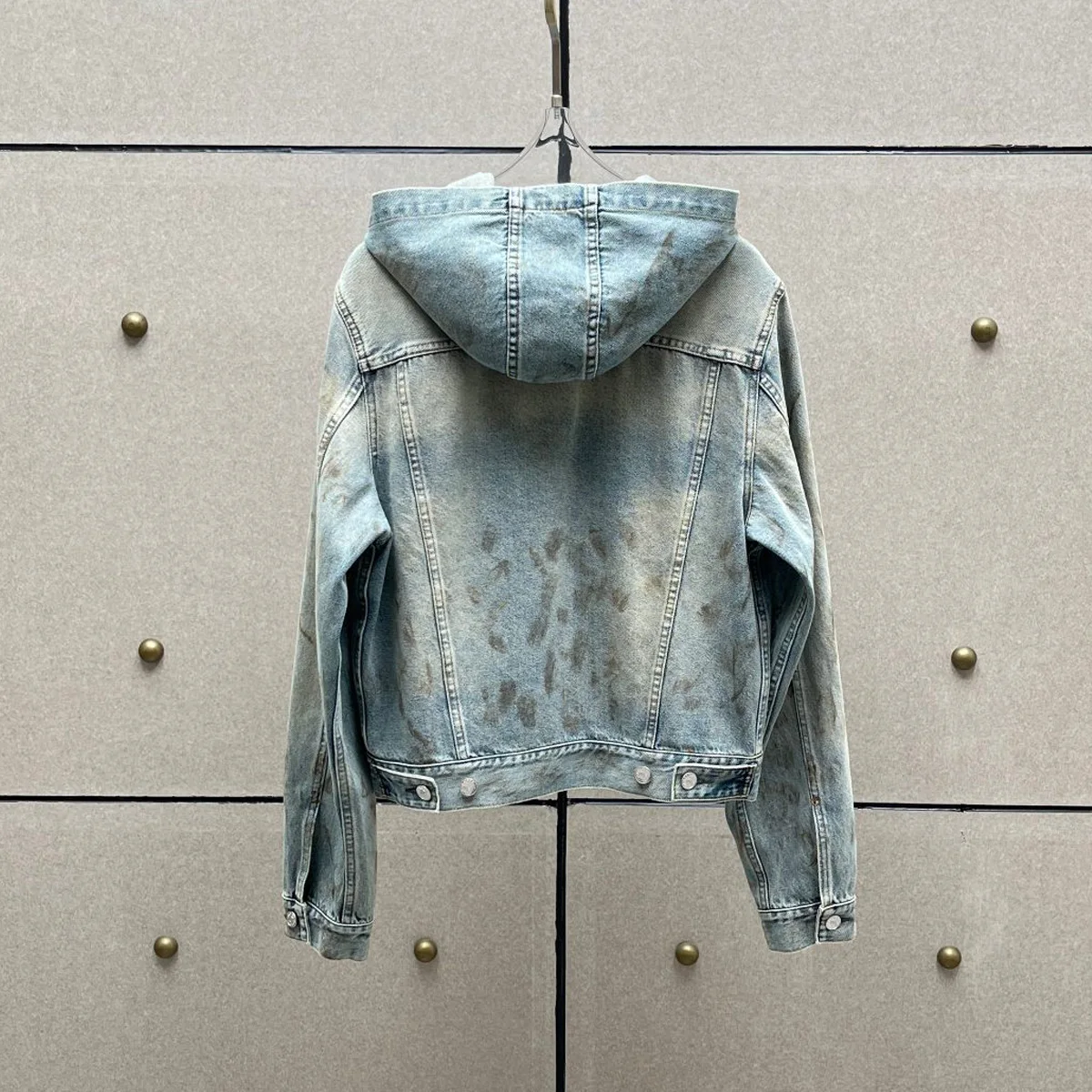 High Quality Women Hooded Denim Jacket Long Sleeve Button Front Vintage Washed Distressed Short Outerwear With Pockets