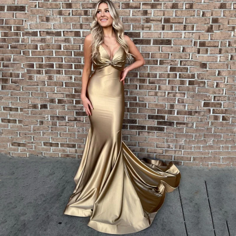 

Sexy Spaghetti Straps Satin Mermaid Formal Evening Gowns Wedding Party Prom Dresses Custom Made فساتين سهرة
