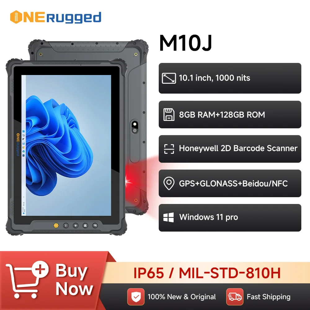 

ONERugged Rugged Tablet M10J, 10 inch Windows Tablet Industrial with Barcode Scanner, 8GB+128GB, Industrial Tablet with NFC