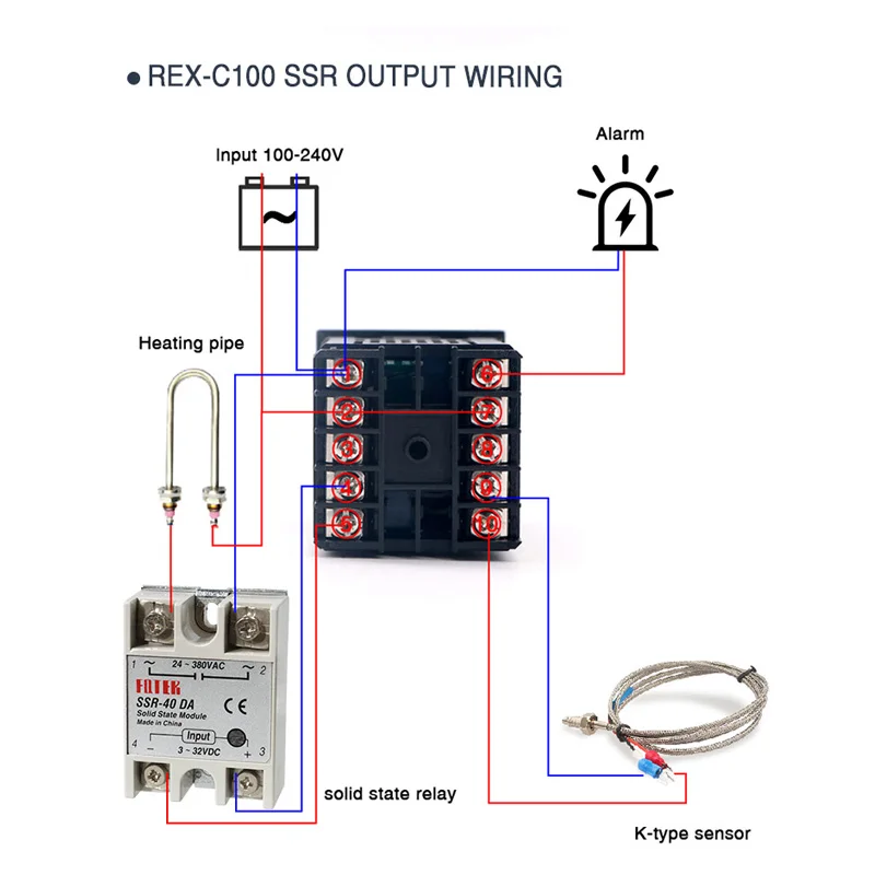 เทอร์โมคัปเปิลควบคุมอุณหภูมิ REX-C100 PID เอาต์พุตดิจิตอล220V 400องศา40A SSR K Type