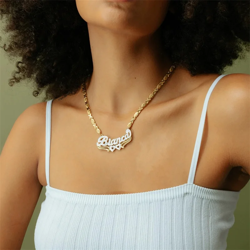 Personalized 18K Gold Name Necklace Custom Double Plated Nameplate Stainless steel Jewelry Gold Pendant For Women