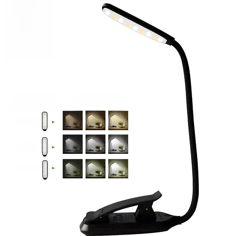 Mini lampe de lecture à 9 LED, Rechargeable par USB, Clip chaud, luminosité, gradation continue, Table de bureau, veilleuse de lecture