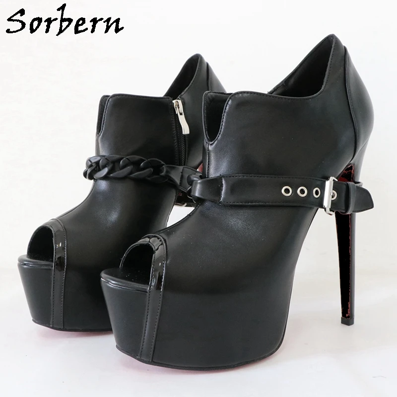 

Sorbern Black Matt High Heels Pump Shoes With Thick Chains Invisible Platform Heeled 16Cm Stilettos Peep Toe Shoes Custom Colors