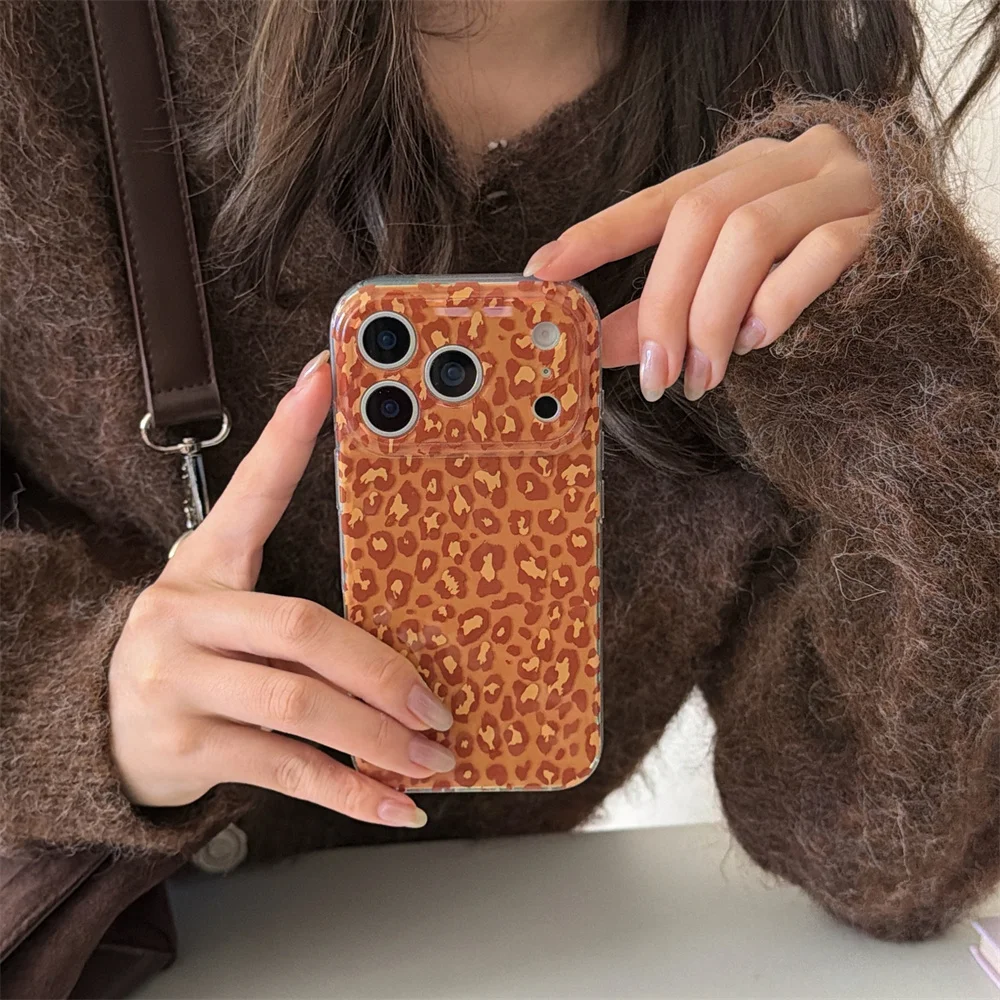 حافظة هاتف جديدة شاملة بفتحة رفيعة بطبعة الفهد، مناسبة لهاتف iPhone 17 Pro، 13، 14، 15، 16 Promax أزياء مضادة للسقوط