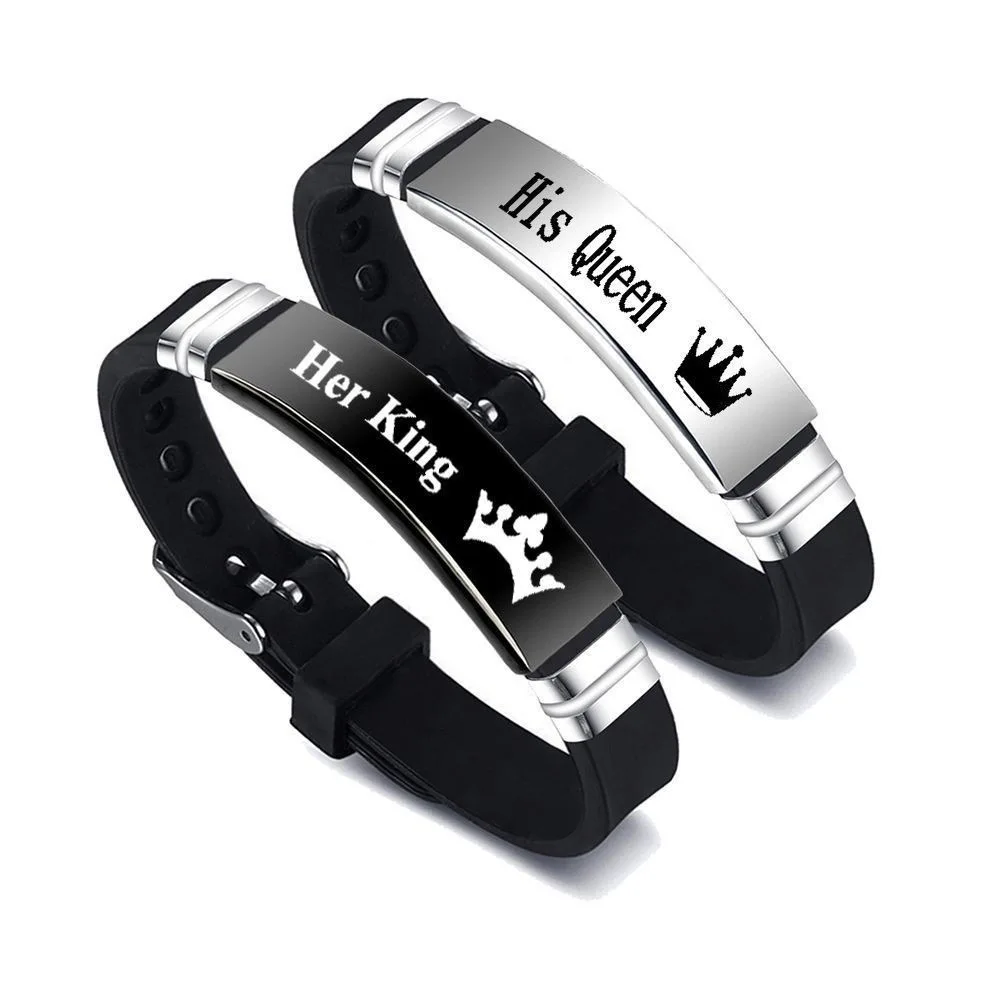 

Couple Bracelets Set – His Queen & Her King Stainless Steel Matching Wristbands
