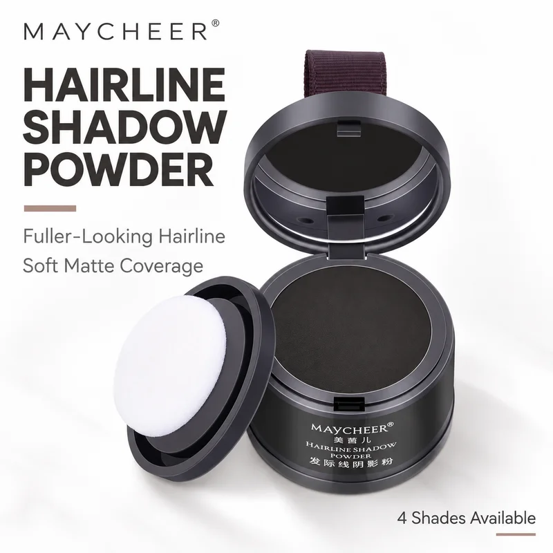 MAYCHEER Hairline Shadow Powder Root Touch Up Hairline Filling Powder Waterproof Natural Matte Hair Concealer with Puff 4 Colors