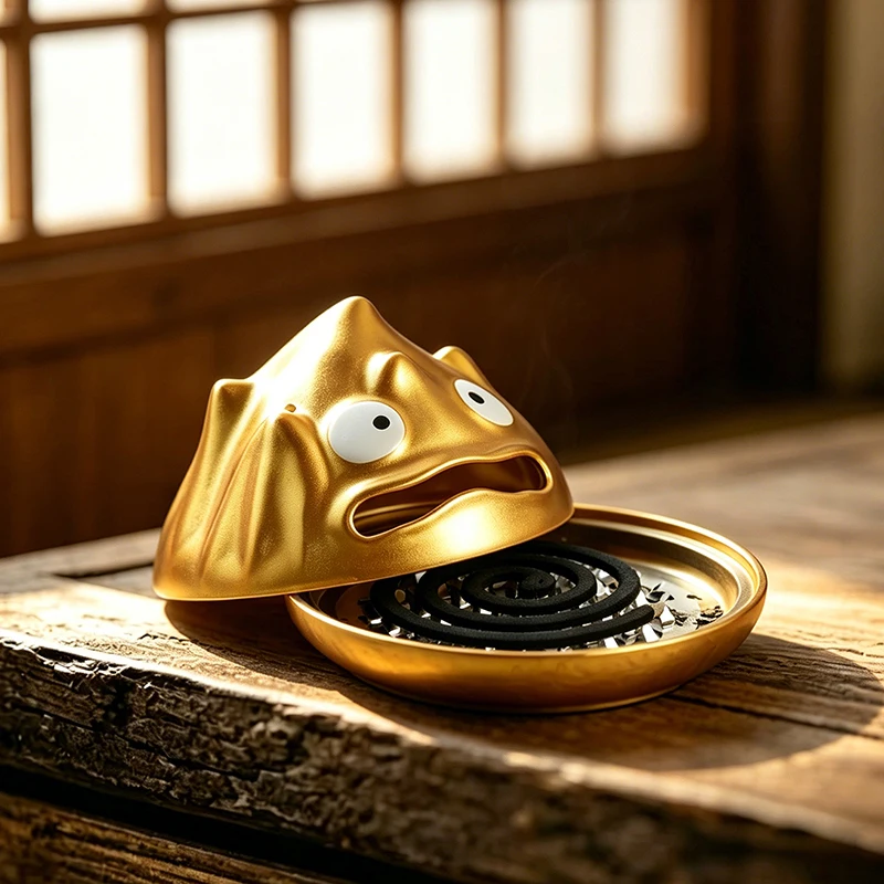 Golden Metal ABS Cute Cartoon Fire Demon Coil Incense Burner Funny Mosquito Repellent Plate Home Tea Table Decor Ornament