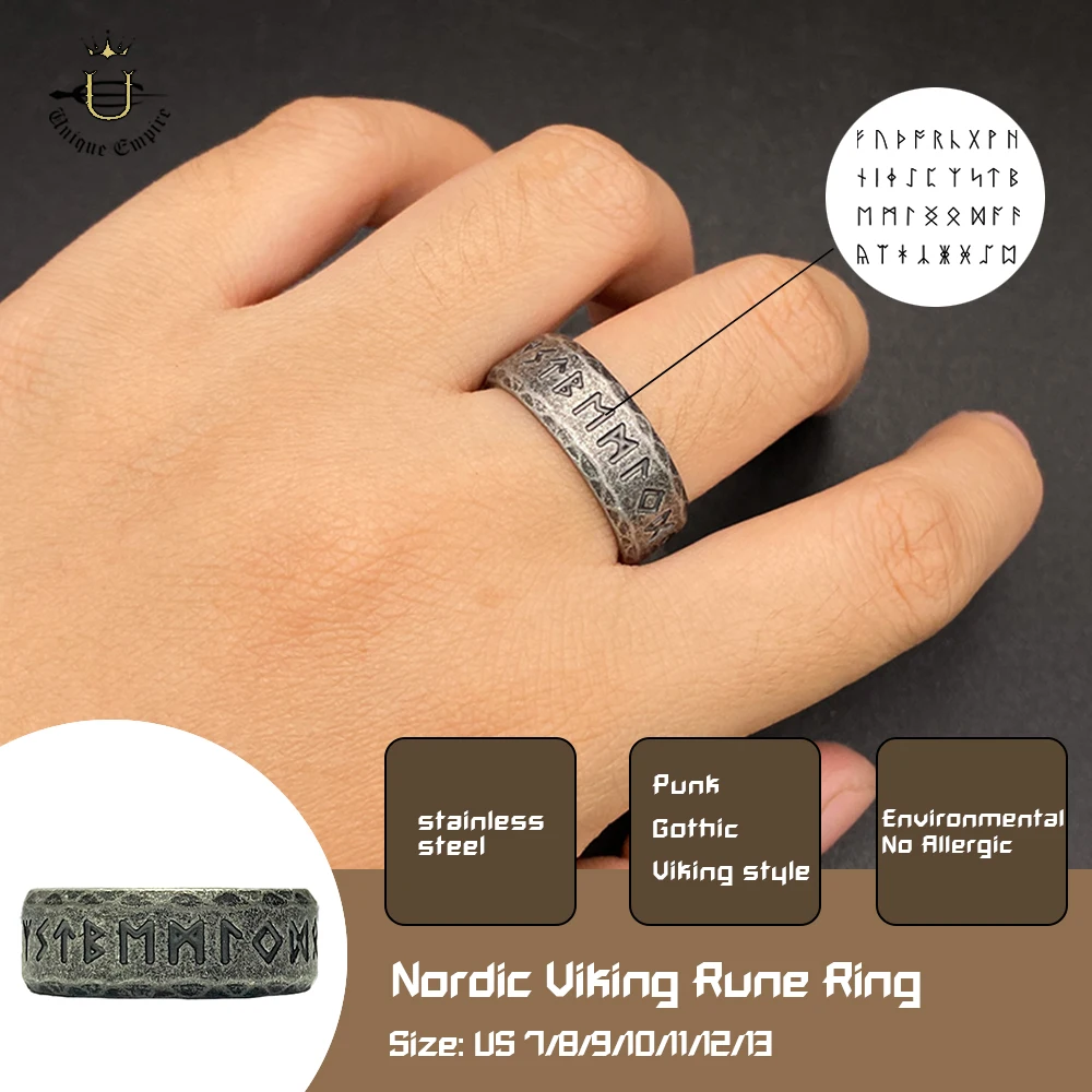 Retro Frosted Viking Futhark Rune Ring Unisex Letter Band Punk Rock Jewelry