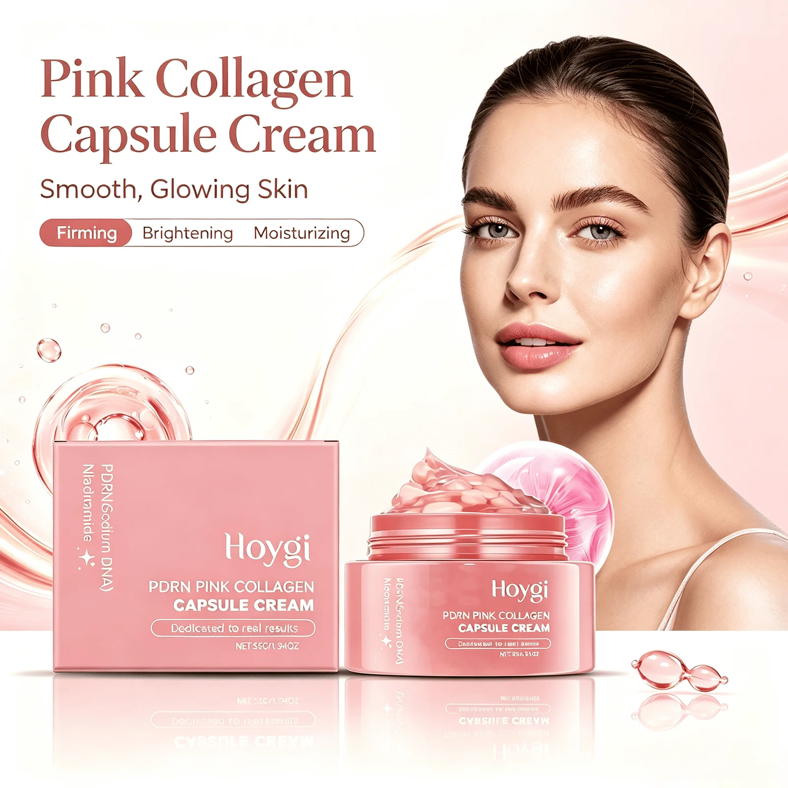 PDRN Pink Collagen Capsule Cream Niacinamide Brightens Evens Tone Reduces Wrinkles Boosts Elasticity Hydrating Renewing Gentle Daily Facial Skincare
