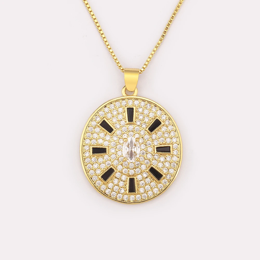 Nidin Classic Sun Shaped Circular Fashion Chain Charm Shiny Zircon Pendant Necklace For Women Jewelry Party Friend Fine Gift