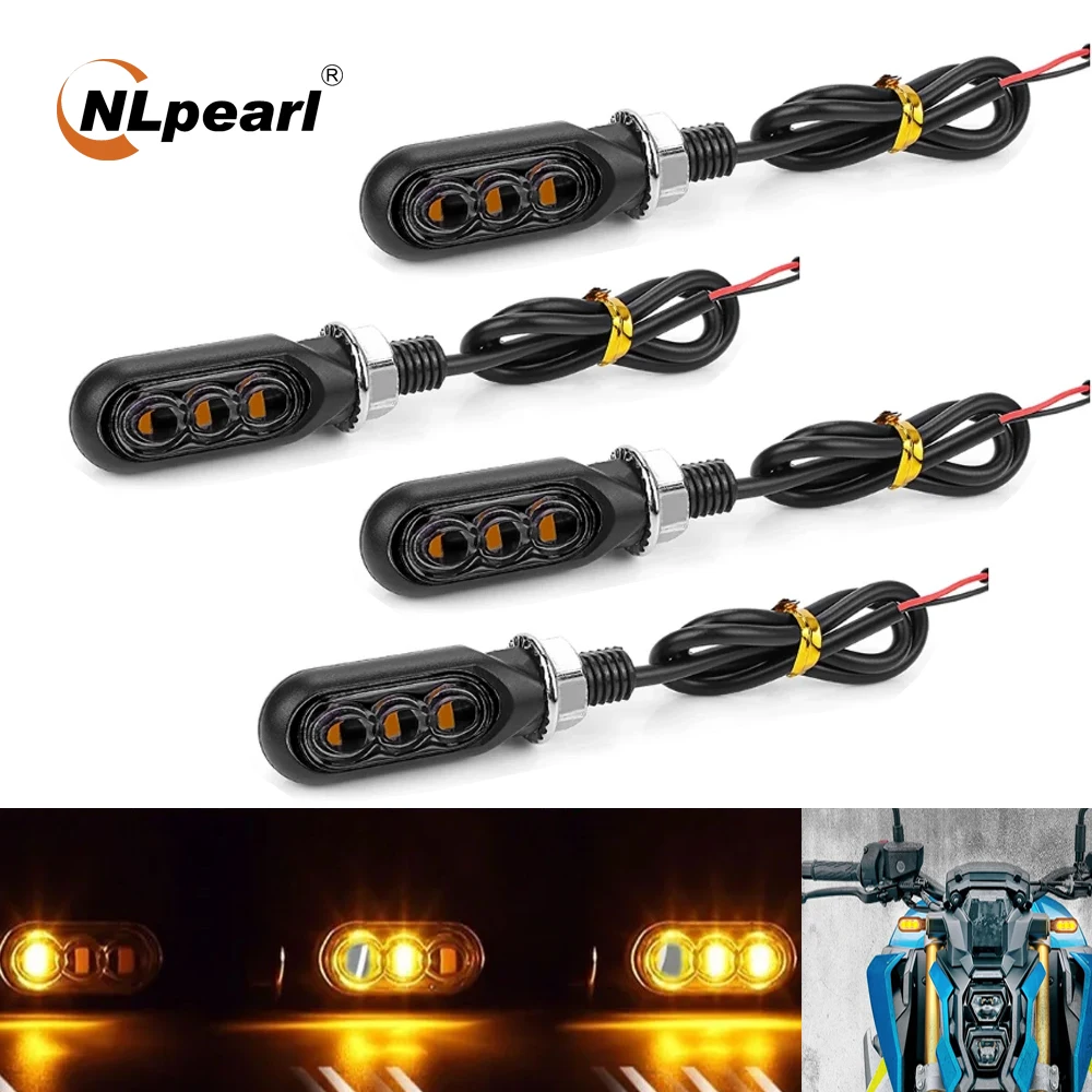 

NLpearl 4Pcs Motorcycle Mini LED Turn Signal Light Amber Sequential Flowing Indicator Lights for Cafe Racer Chopper Street