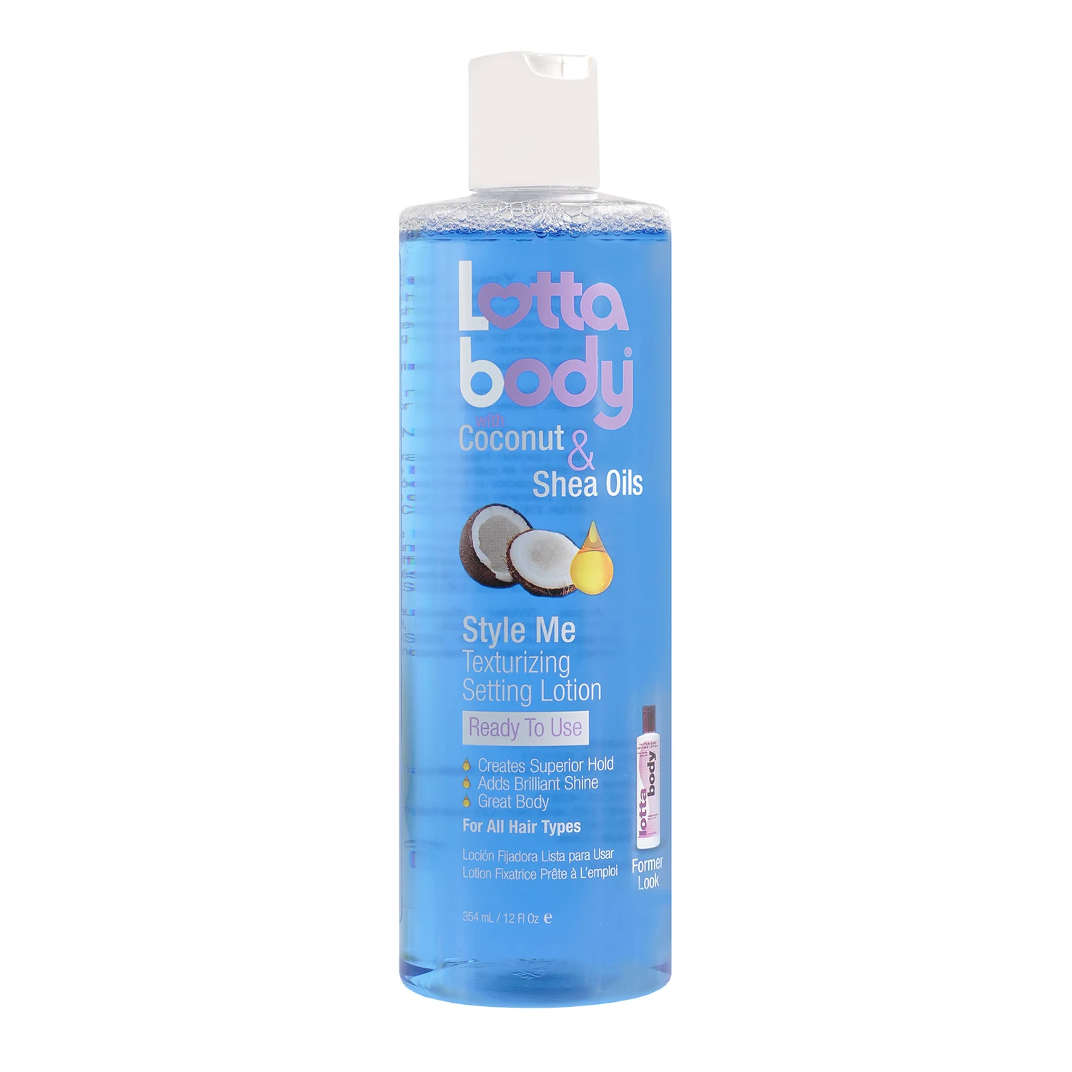 Lottabody Style Me loción de ajuste texturizante, 12oz, larga duración, aporta brillo, perfecta para estilizar, rizar y ajustar el cabello