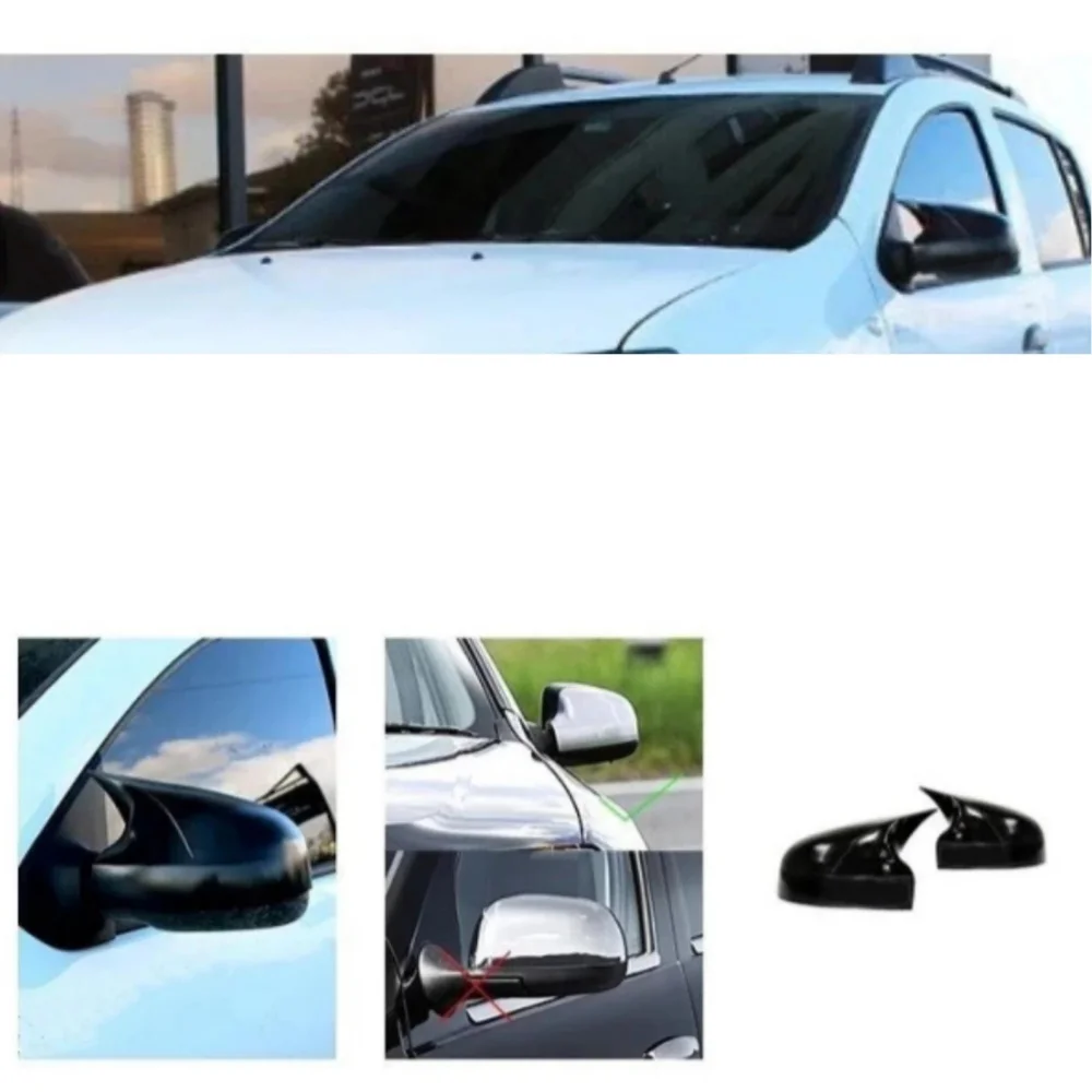 Bat Style Mirror Cover For Dacia Sandero 2009 2020 Car Accessories 2 Piece Cover Glossy Black Shields Exterior Parts Lip Sport