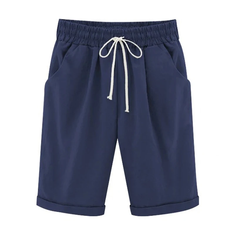 Women Cotton Shorts Casual Solid Thin Pocket Pants Sports Stretchy Straight Leg Breathable Pant Beach Vacation Female Clothing