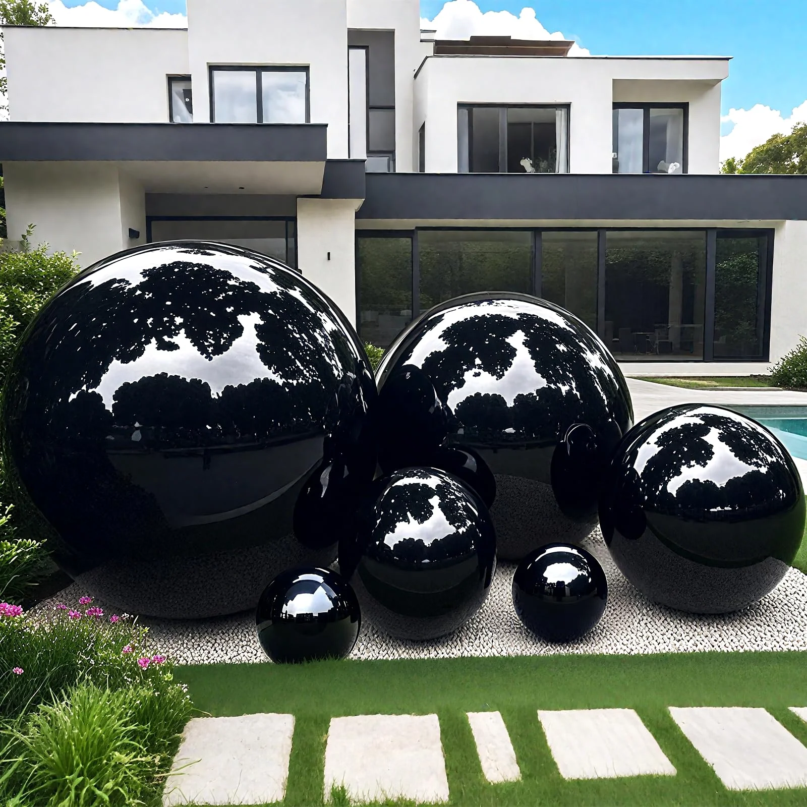 Große glänzende PVC-Spiegelkugeln, aufblasbare Werbespiegel-Luftballons zum Aufhängen, große schwarze reflektierende Spiegelkugel für Party-Dekoration