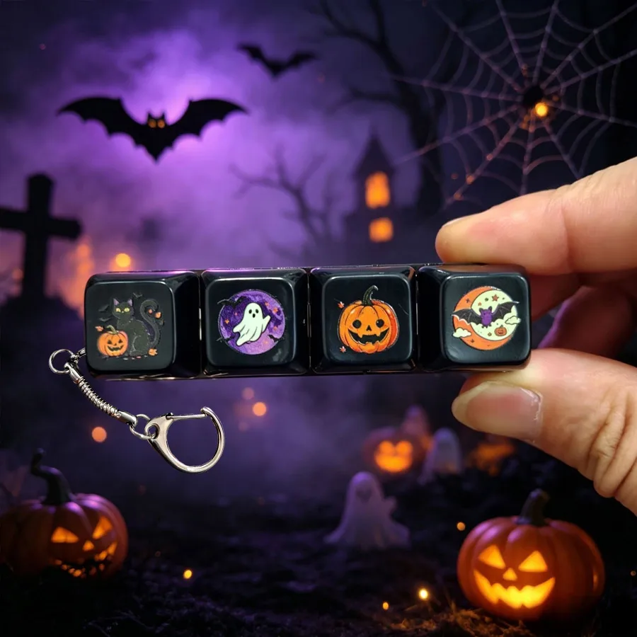 4/9 Keys, Office Travel Home Halloween Fidget Keychain 1PC, Crisp Click Stress Relief Anti-Anxiety Keyboard Toy
