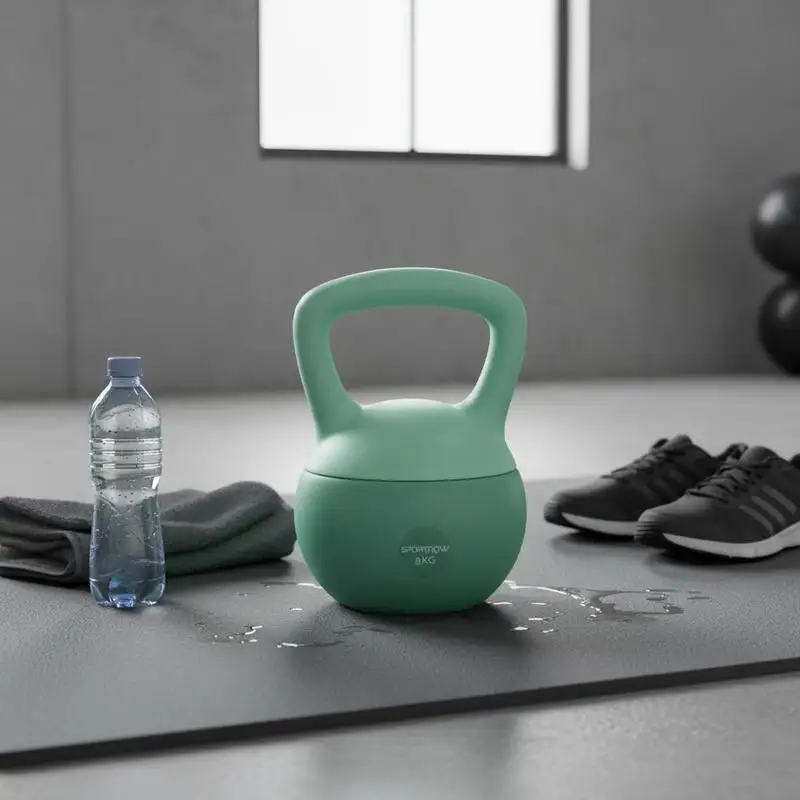 Kettlebell en fonte verte de 8 kg, 19 x 19 x 28 cm, pour fitness, musculation, cardio, poignée ergonomique, revêtement en vinyle
