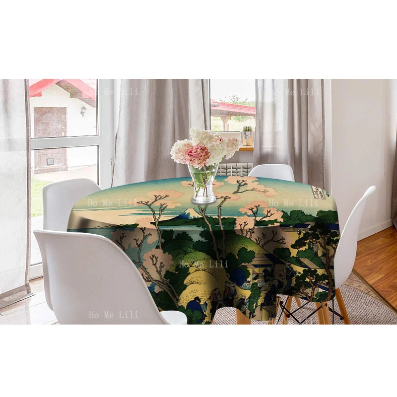 Japanese Mount Fuji Genre Painting Cherry Blossom Ukiyo E And Fuyue Thirty Six Round Tablecloth By Ho Me Lili For Tabletop Decor