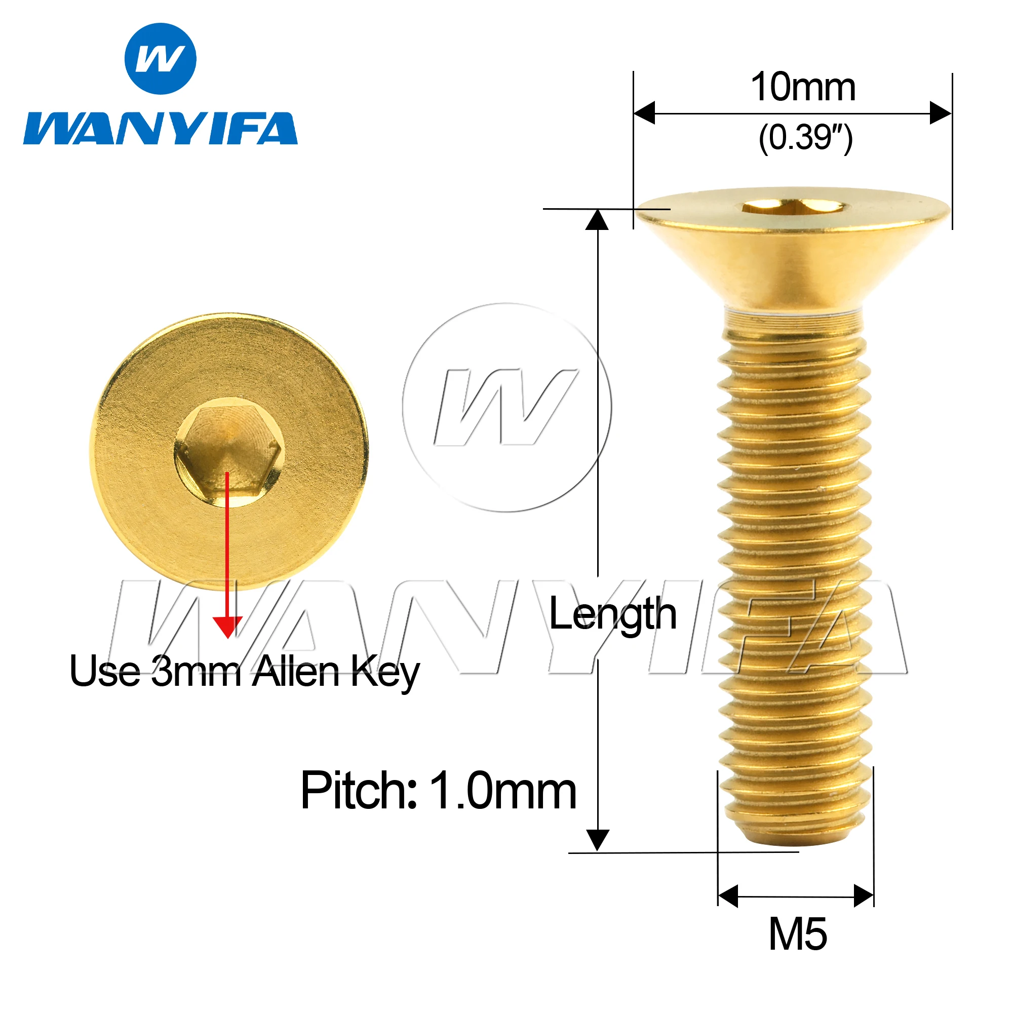 Wanyifa 6pcs Titanium Bolts M5x10 12 15 20 25 30mm DIN7991 Countersunk Hex Head Ti Alloy TC4 Gr5 Screws