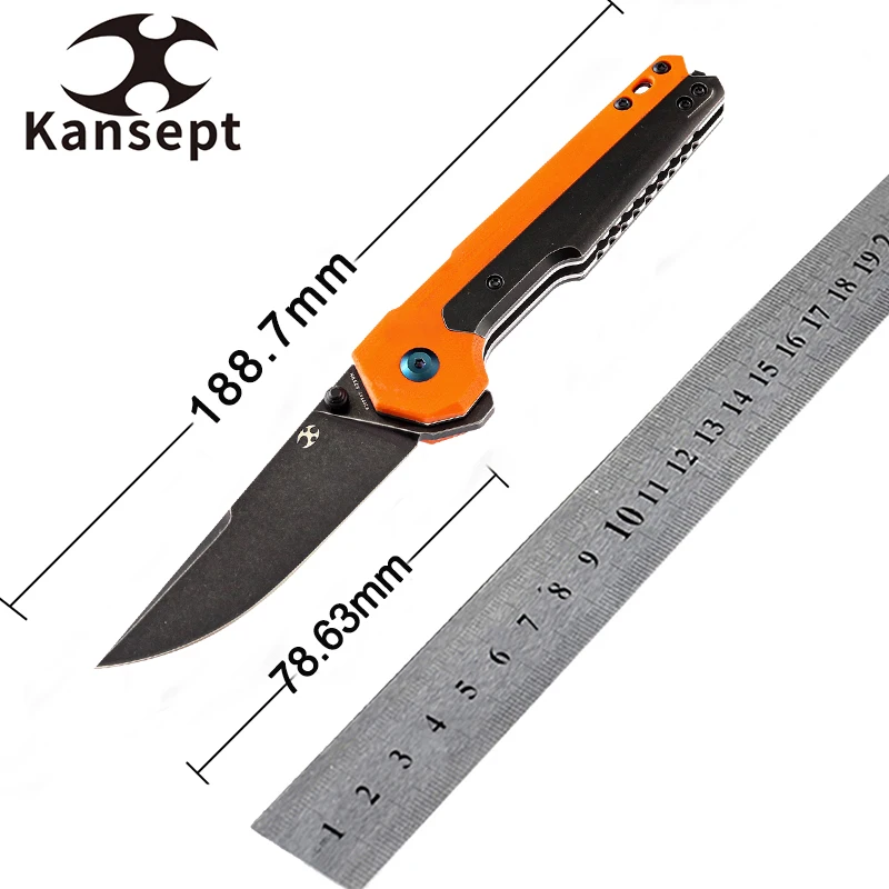 Kansept EDC Tac K2009A7 Designer Mikkel Willumsen Black TiCn coated S35VN Blade and Orange G10 with Titanium Inlay Folding Knife