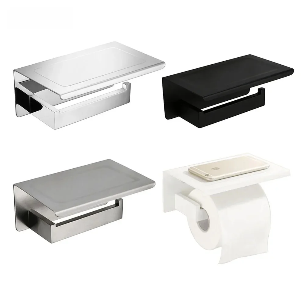 Wit & Spiegel Chrome Gepolijst & Black & Geborsteld Rvs Toiletrolhouder Top Plaats Dingen Platform 4 Keuzes - afbeelding 2
