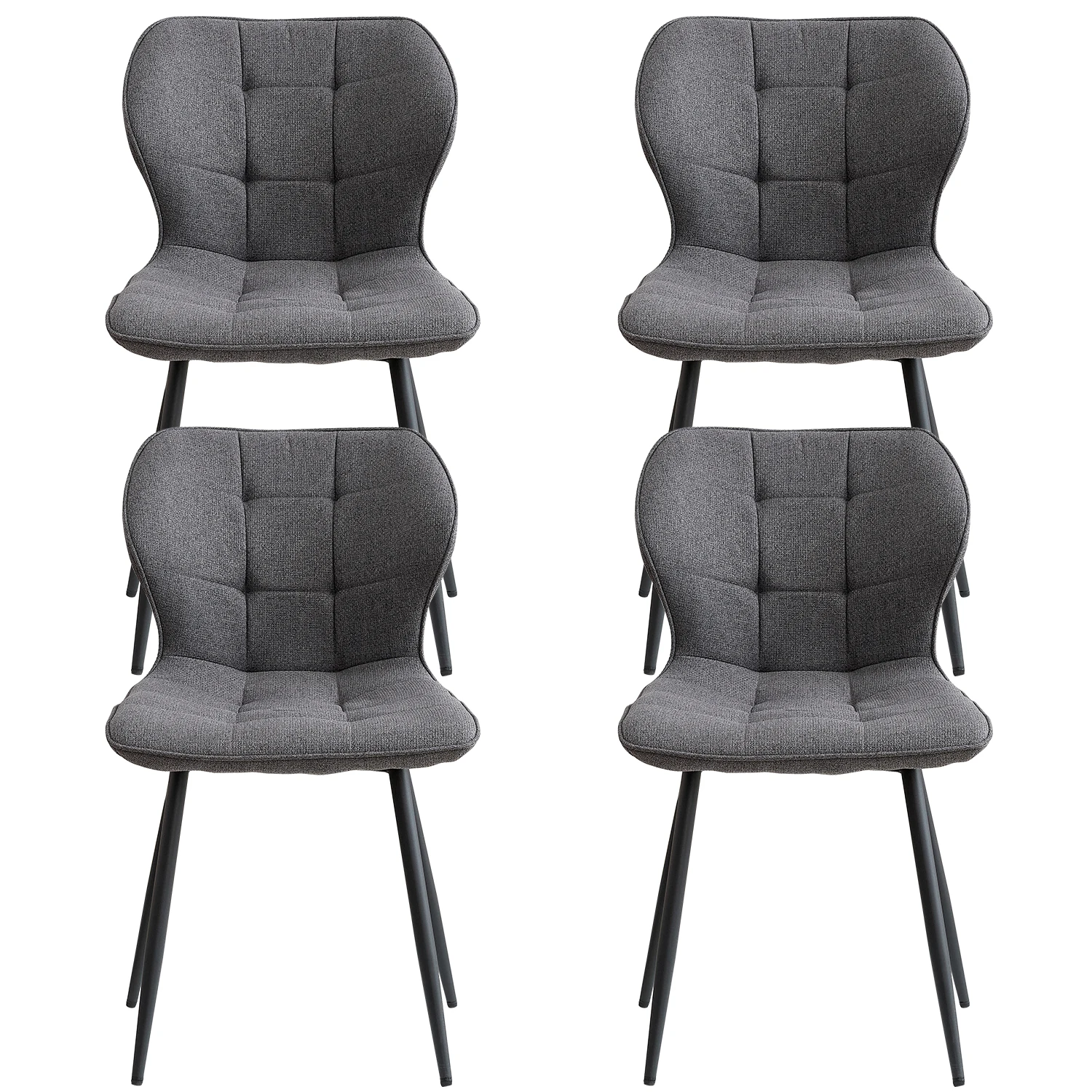 EGOONM 4PCS Sillas de comedor tapizadas de estilo nórdico, sillas ergonómicas de ocio para oficina en casa, patas de metal negro, beige - 1