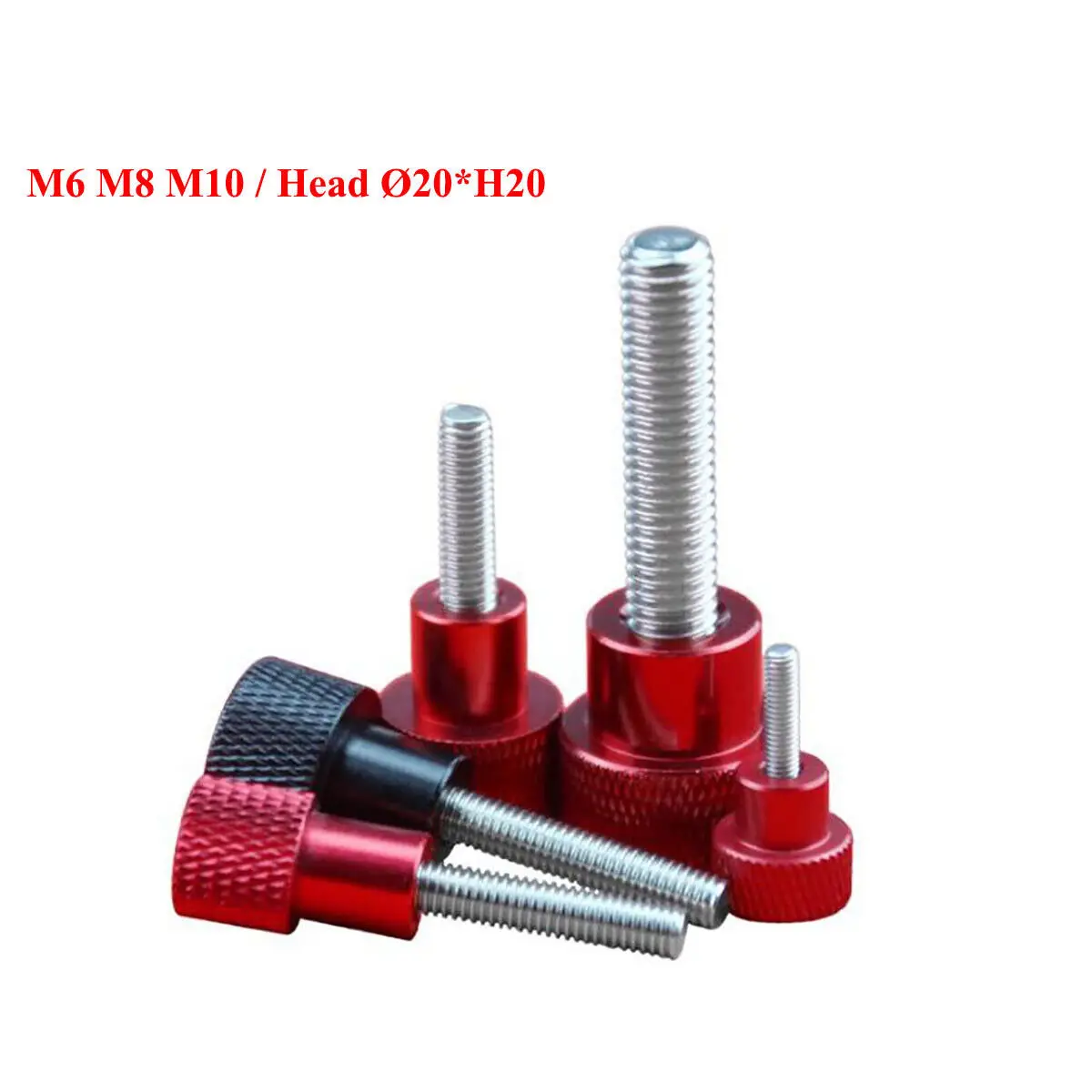 

1pcs M6 M8 M10 Aluminium Alloy + Stainless Steel Knurled Thumb Screw Head D20*H20 Hand Grip Knob Bolts Red Black White