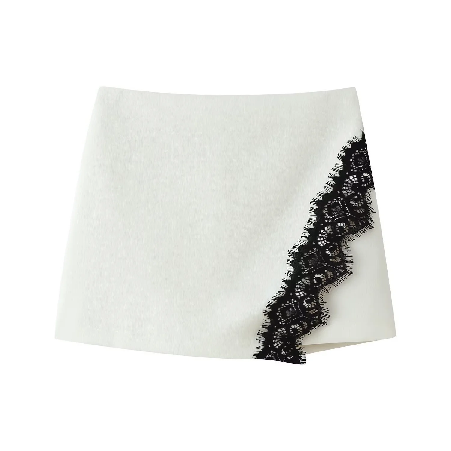 

Summer Women White Mini Skirt Sexy Black Lace Patchwork Slit A-Line Skirts Female High Waist Casual Party Short Skirt Vestidos