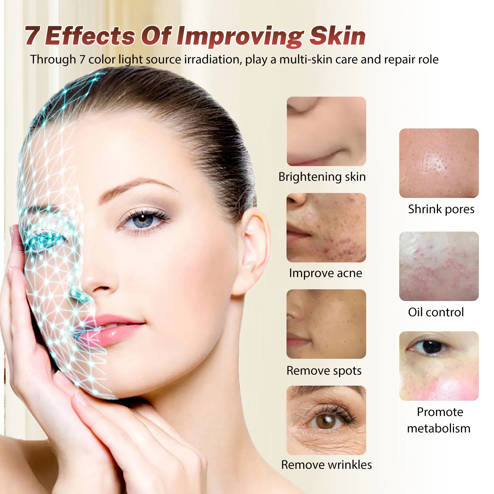 DWiusty 7-Farben LED-Photonen-Gerät mit Nano-Spray zur Hautbefeuchtung, Gesichts- und Körpermaske für Salon, SPA und Heimgebrauch, Hautverjüngung, Akne-Hautpflege – Detail 5