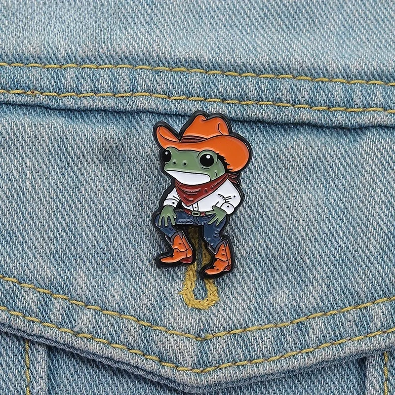 Broches en émail de grenouille de Cowboy, personnalisées, Cool, belles bottes en jean, broches, Badges à revers, vêtements, bijoux animaux, cadeau pour amis