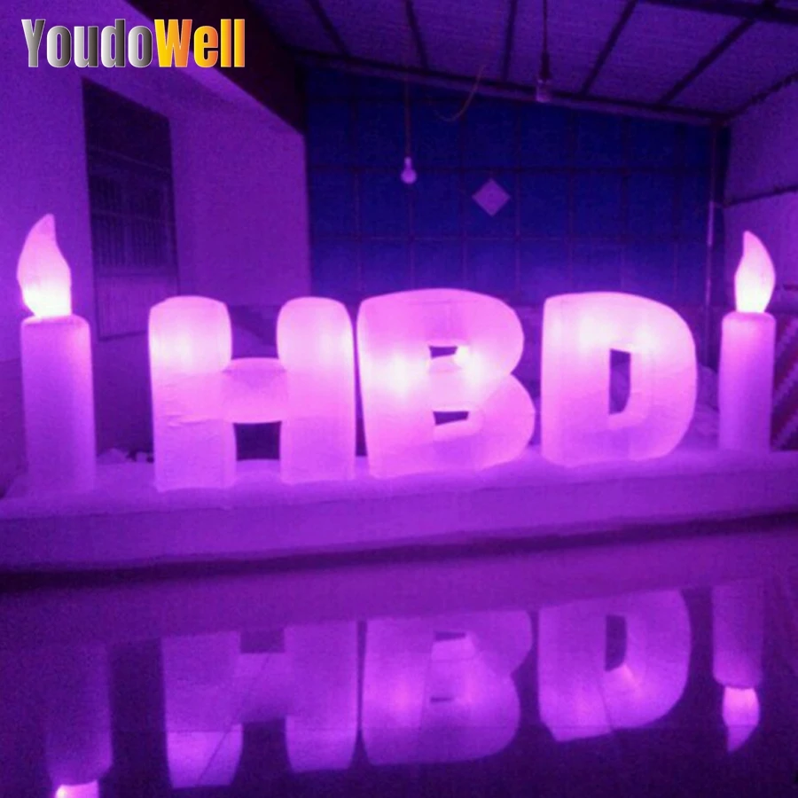 Modèle de lettre gonflable LED réutilisable avec lumière colorée, affichage de l'alphabet, HBD, GROfor, fête d'anniversaire, magasin de gâteaux