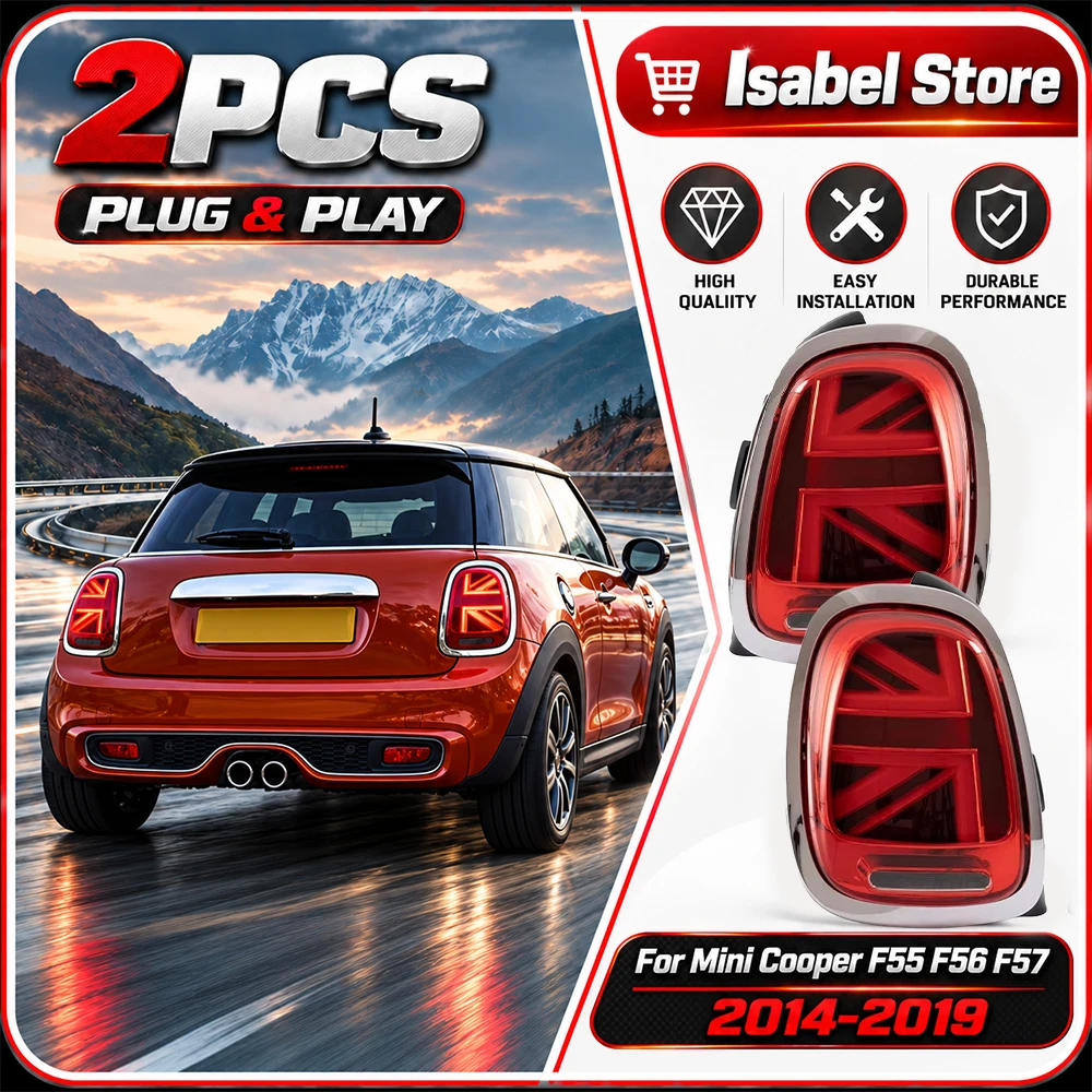 Image of 2 Stück LED-Rückleuchten-Set für Mini Cooper F55 F56 F57 2014–2019, Union-Jack-Design, Startanimation, sequenzielle Blinkerfunktion, Rückleuchte.