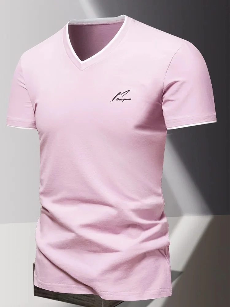 T-shirt homme col en V 2026 en pur coton à manches courtes, T-shirt homme sport et loisirs, t-shirt basique uni tendance et simple