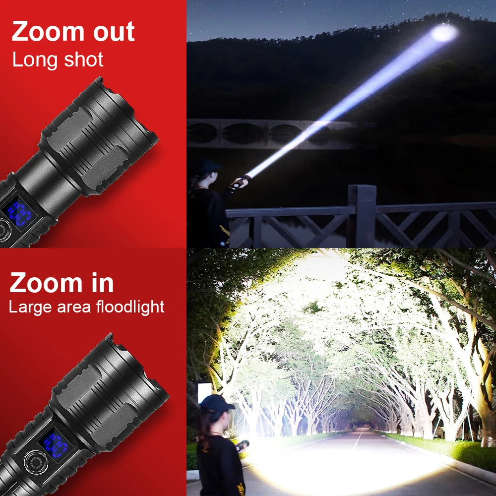 9900000LM Powerful LED Flashlight 10000mAh Rechargeable Ultra Powerful Flashlight Tactical Lantern Long Shot LED Torch