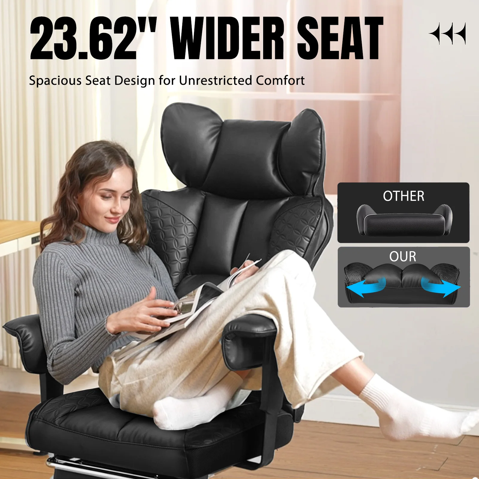 كرسي مكتب مريح من الجلد عالي الظهر مع مسند للقدمين ومساند للذراعين قابلة للتعديل #5