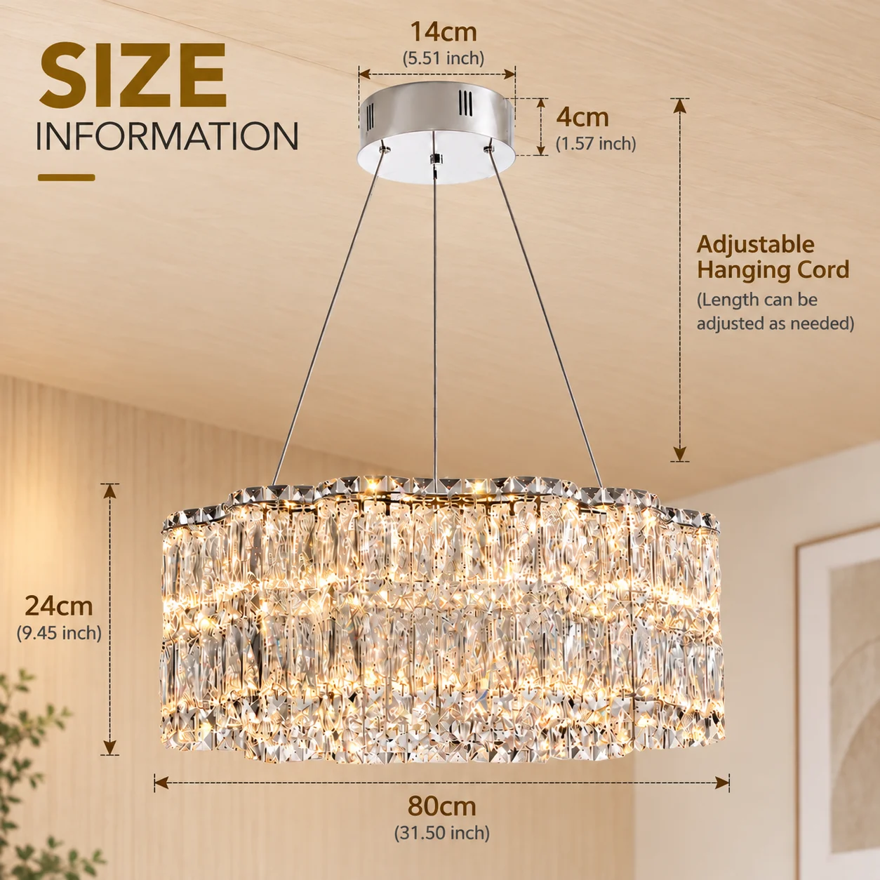 Elegante kristallen kroonluchter, moderne ronde en lineaire kristallen hanglamp, 40-100 cm rond of 80 cm lineair, luxe hanglamp voor de eetkamer, woonkamer, slaapkamer en keukeneiland.